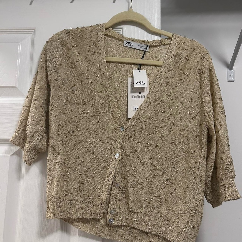Zara Tan Textured Knit Cardigan Sweater